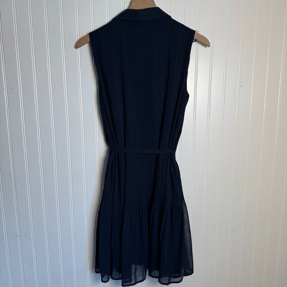 Joie Navy Blue Pleated Button Down Sleeveless Belted Mini Dress Women’s Medium - Picture 8 of 12